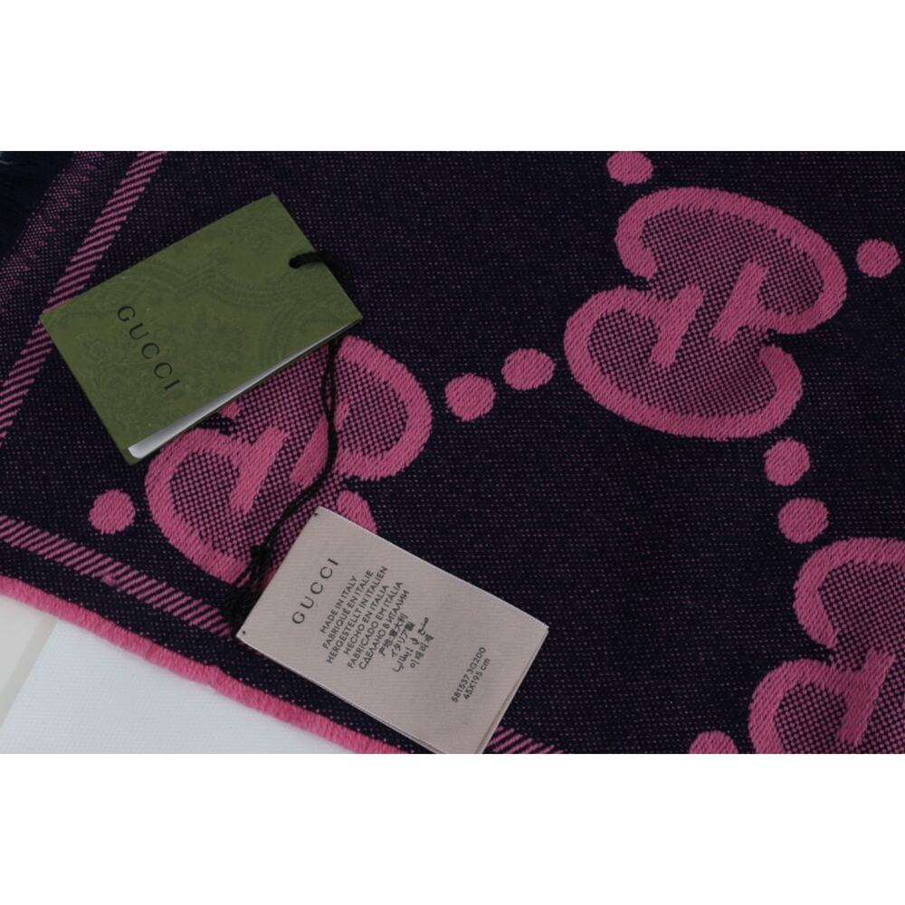 GUCCI Wool GG Monogram Scarf Salmon Pink Lady Nest Lux Designer Wrap Italy - Picture 8 of 16
